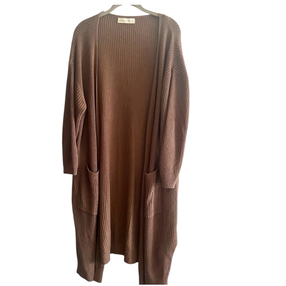 Long Open-Front Women's Cardigan Sweater Brown Linen & Cotton XL